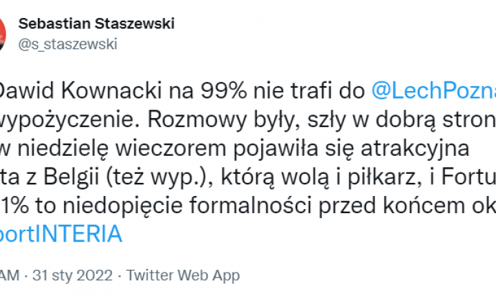 ZWROT AKCJI W SPRAWIE KOWNACKIEGO! Wypożyczenie, ale NIE DO LECHA!